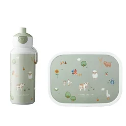 Little Dutch Lunch set - Pop -up drinking bottle and lunch box - Green - Little Farm