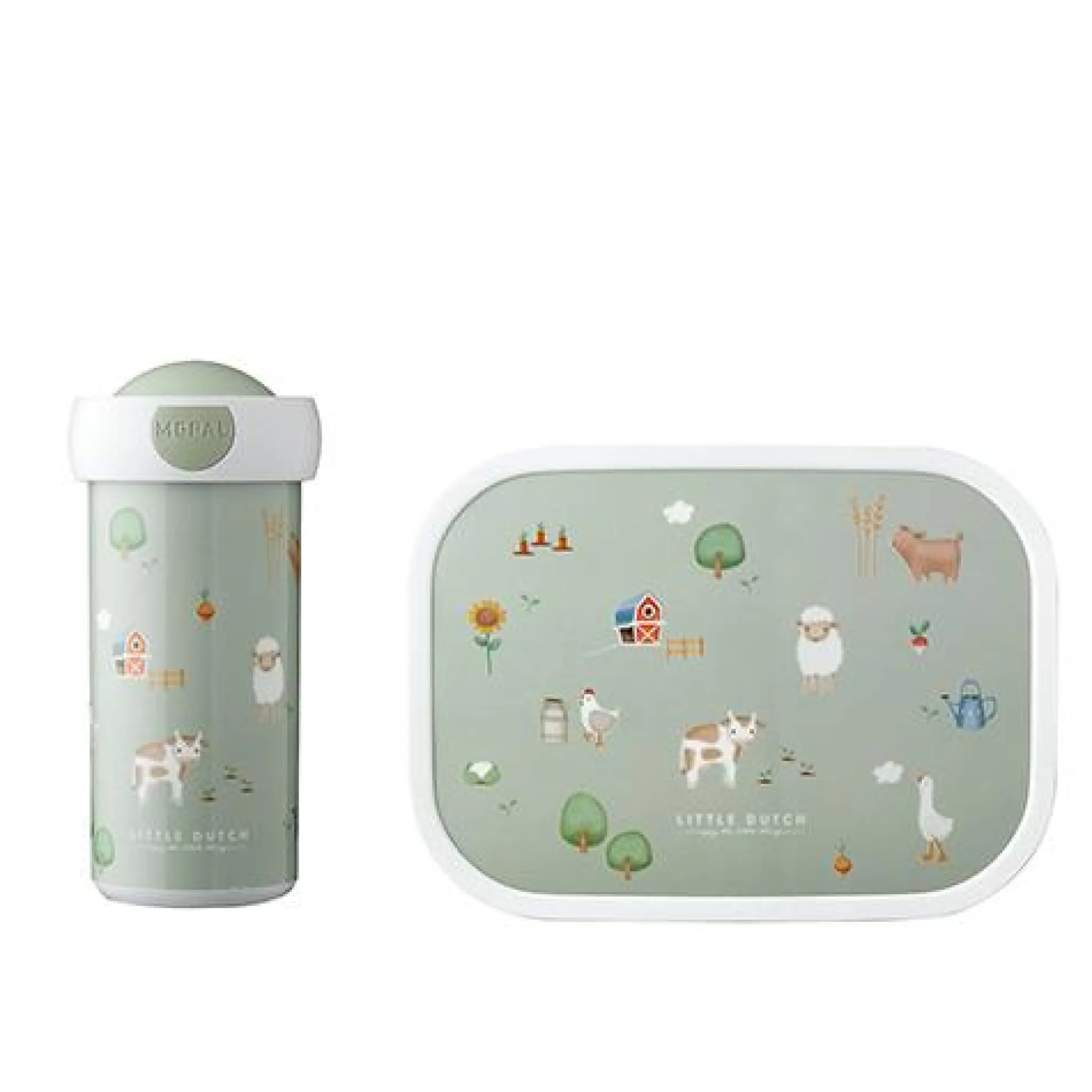 Little Dutch Lunch set - School cup and lunchbox - Green - Little Farm Sale