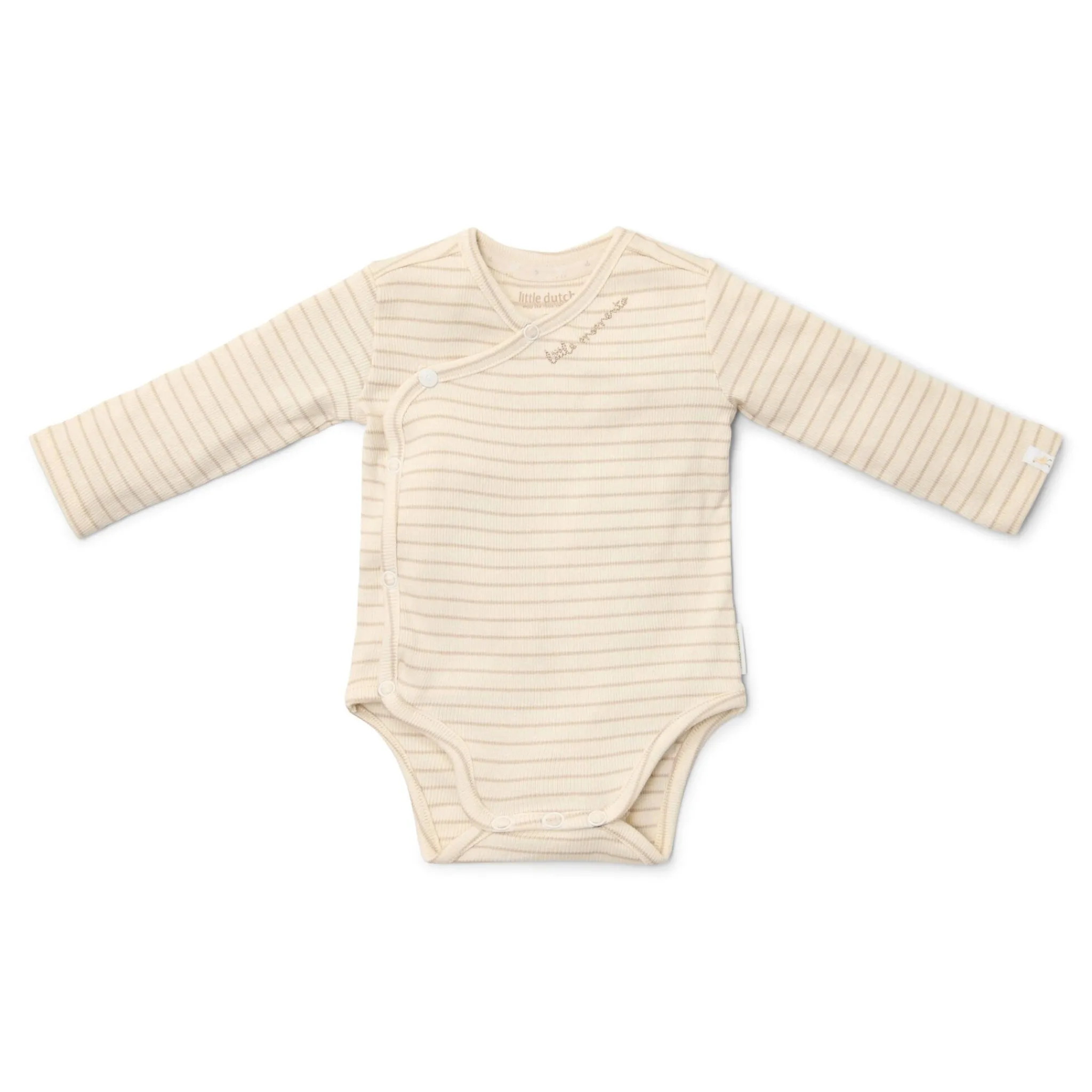 Little Dutch Romper crossover long sleeve - Beige - Newborn Naturals - Stripe Outlet