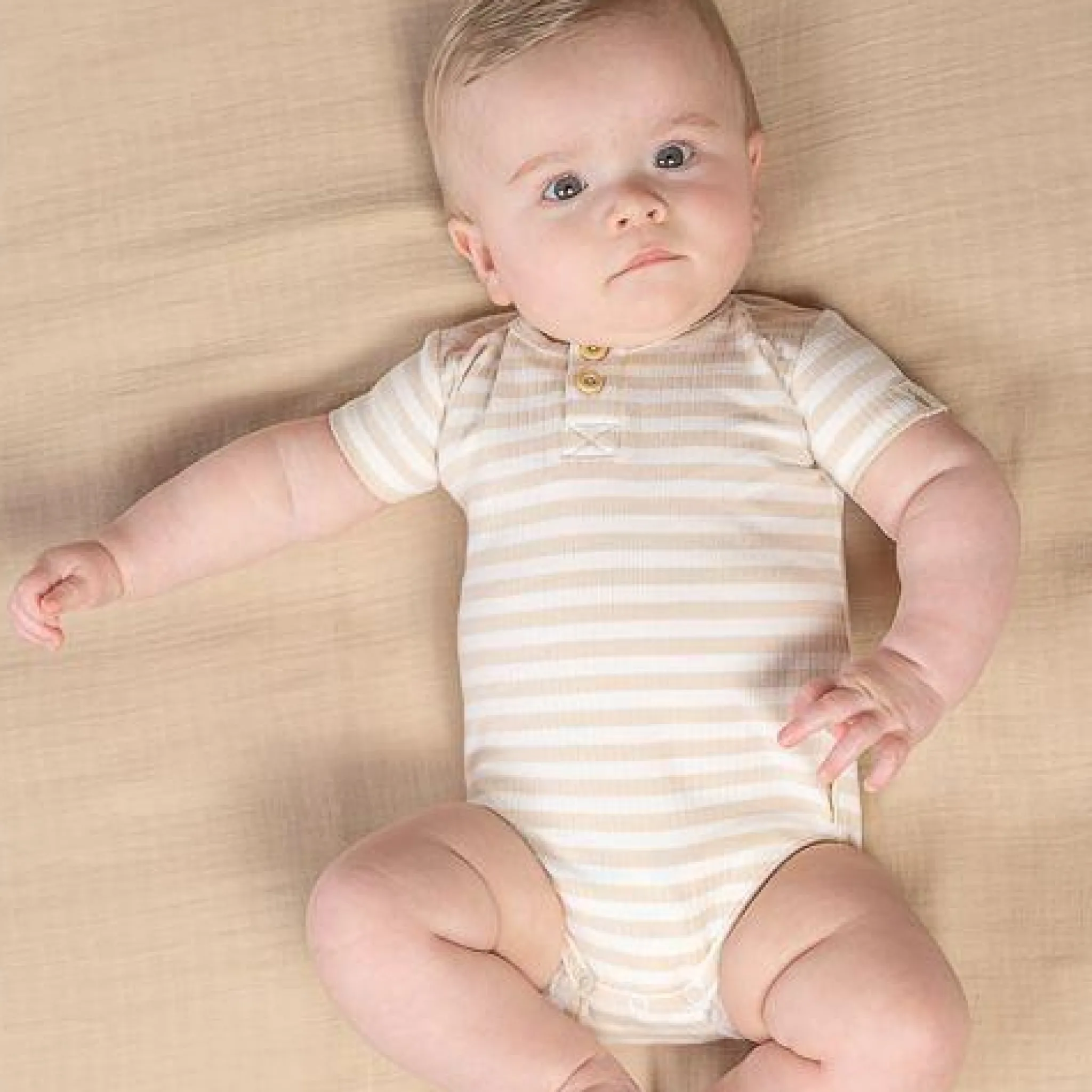 Little Dutch Romper Short Sleeve - Sand - Newborn Naturals New