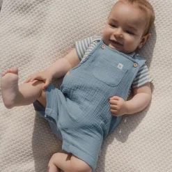 Little Dutch Striped short-sleeve romper - Blue Discount