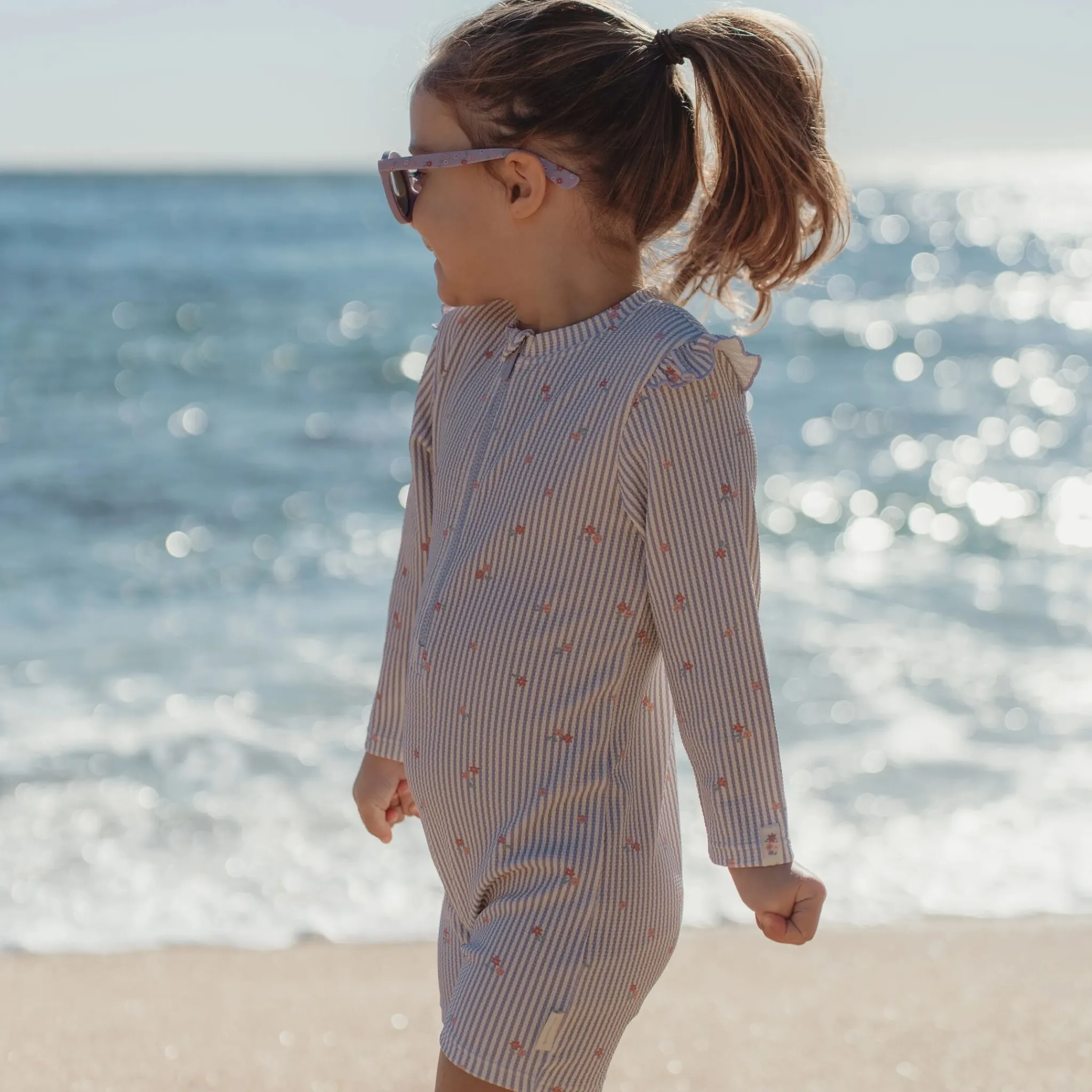 Little Dutch Swimsuit long sleeve - UPF 40 - Purple - Stripes Hot