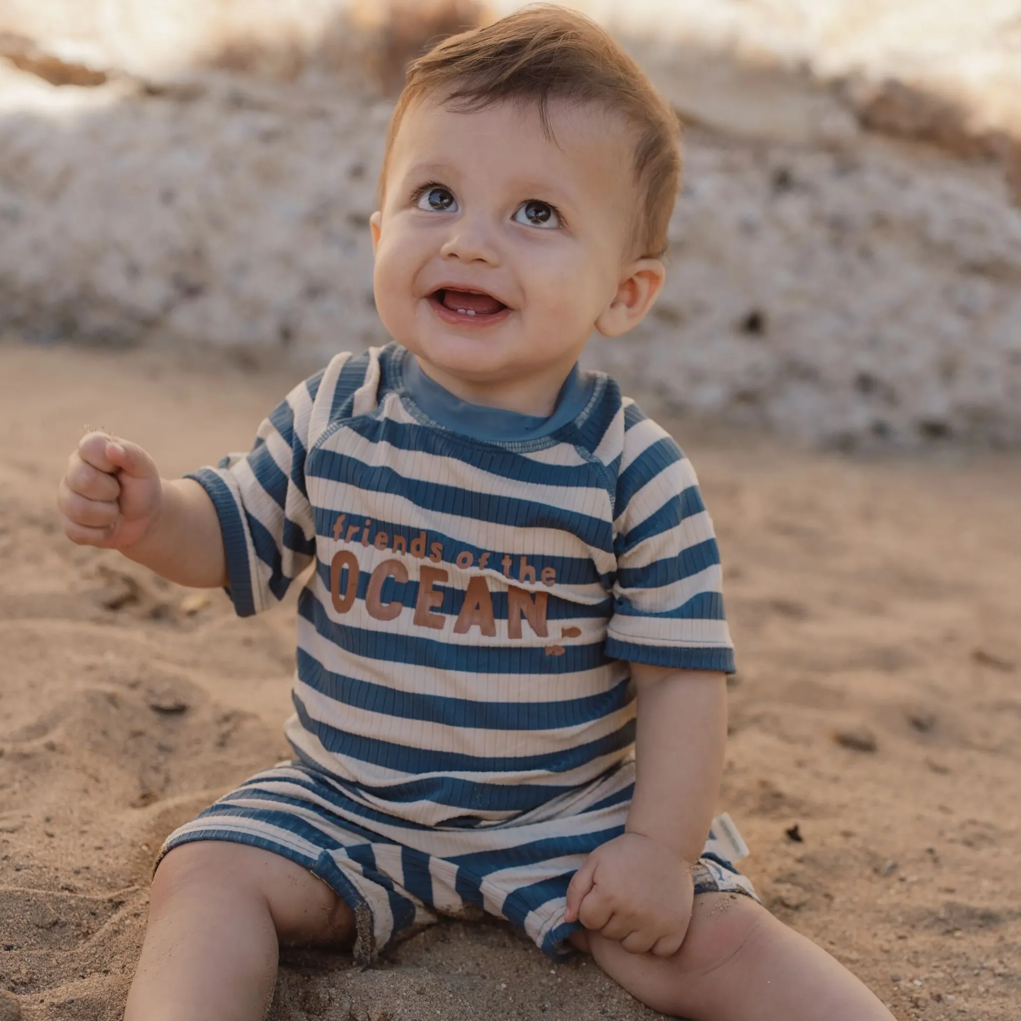 Little Dutch Swimsuit short sleeve - Blue - Ocean Blue Stripes Outlet