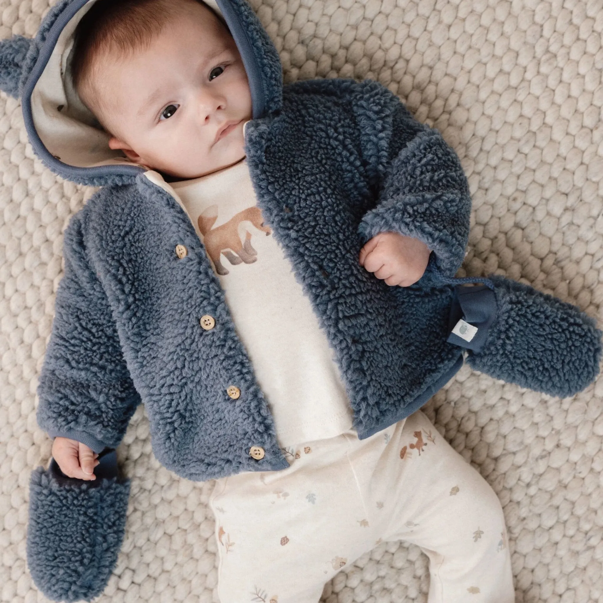 Little Dutch Teddy mittens - Blue - Newborn Naturals Hot
