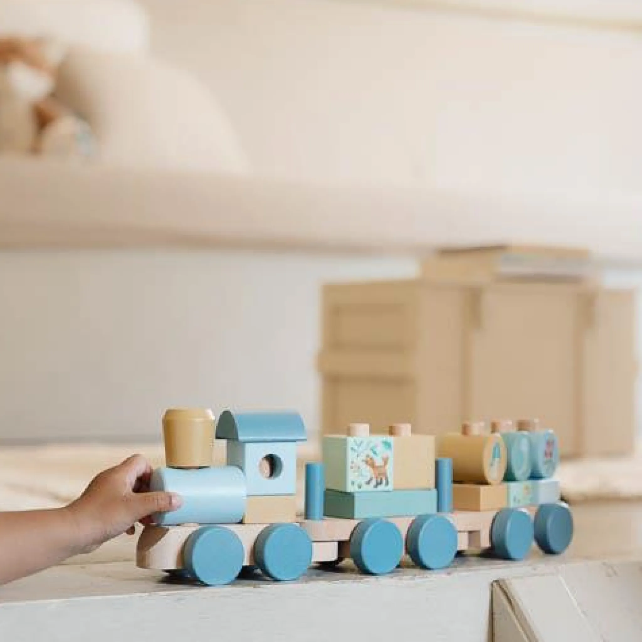Little Dutch Wooden block train - Blue - Forest Friends Sale