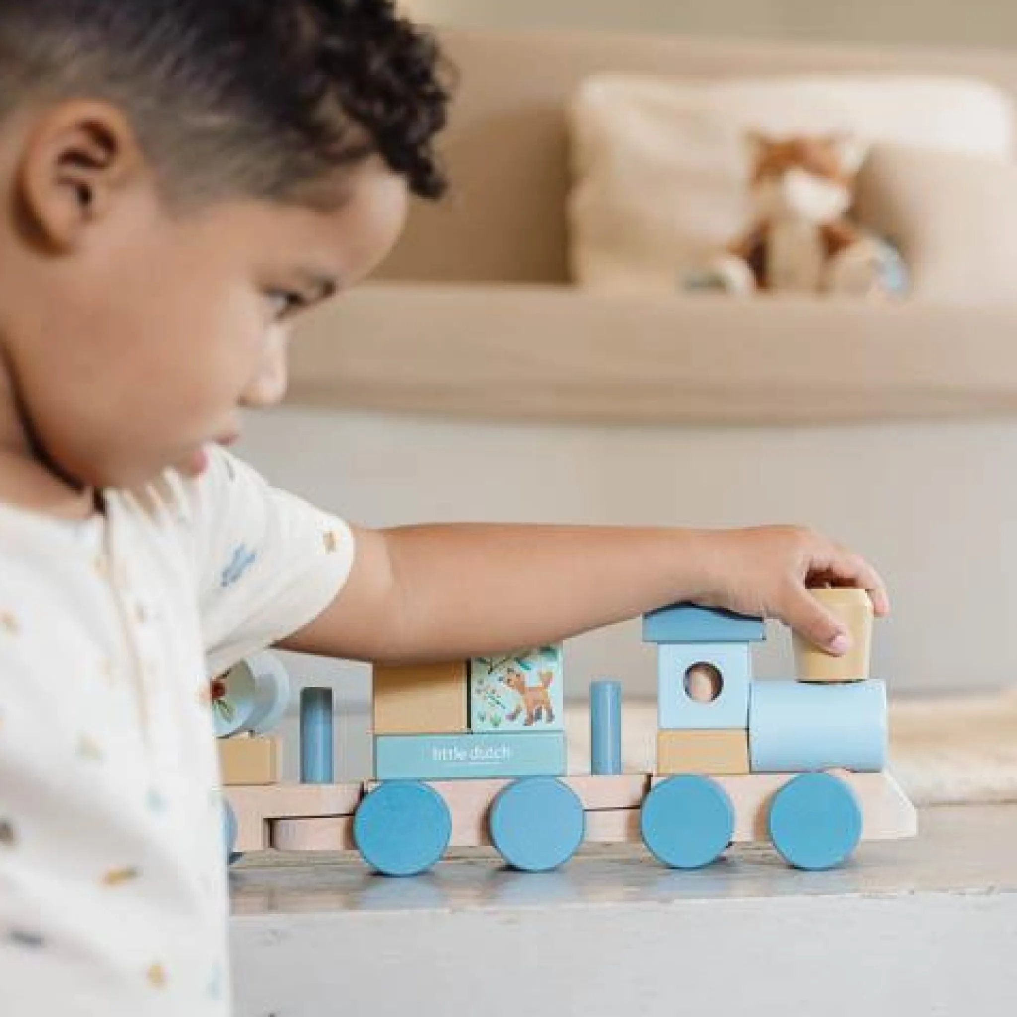 Little Dutch Wooden block train - Blue - Forest Friends Sale