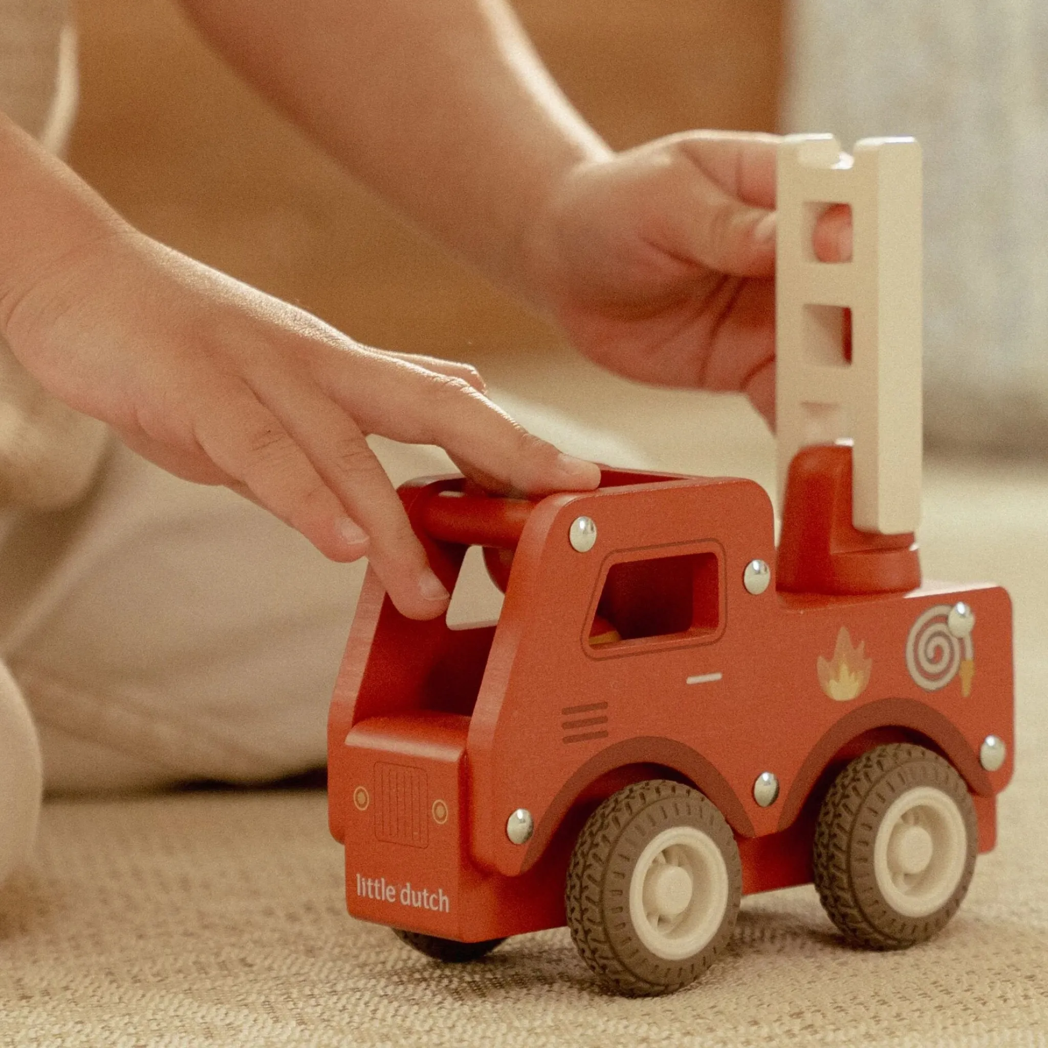 Little Dutch Wooden fire truck – Red – Essentials Online