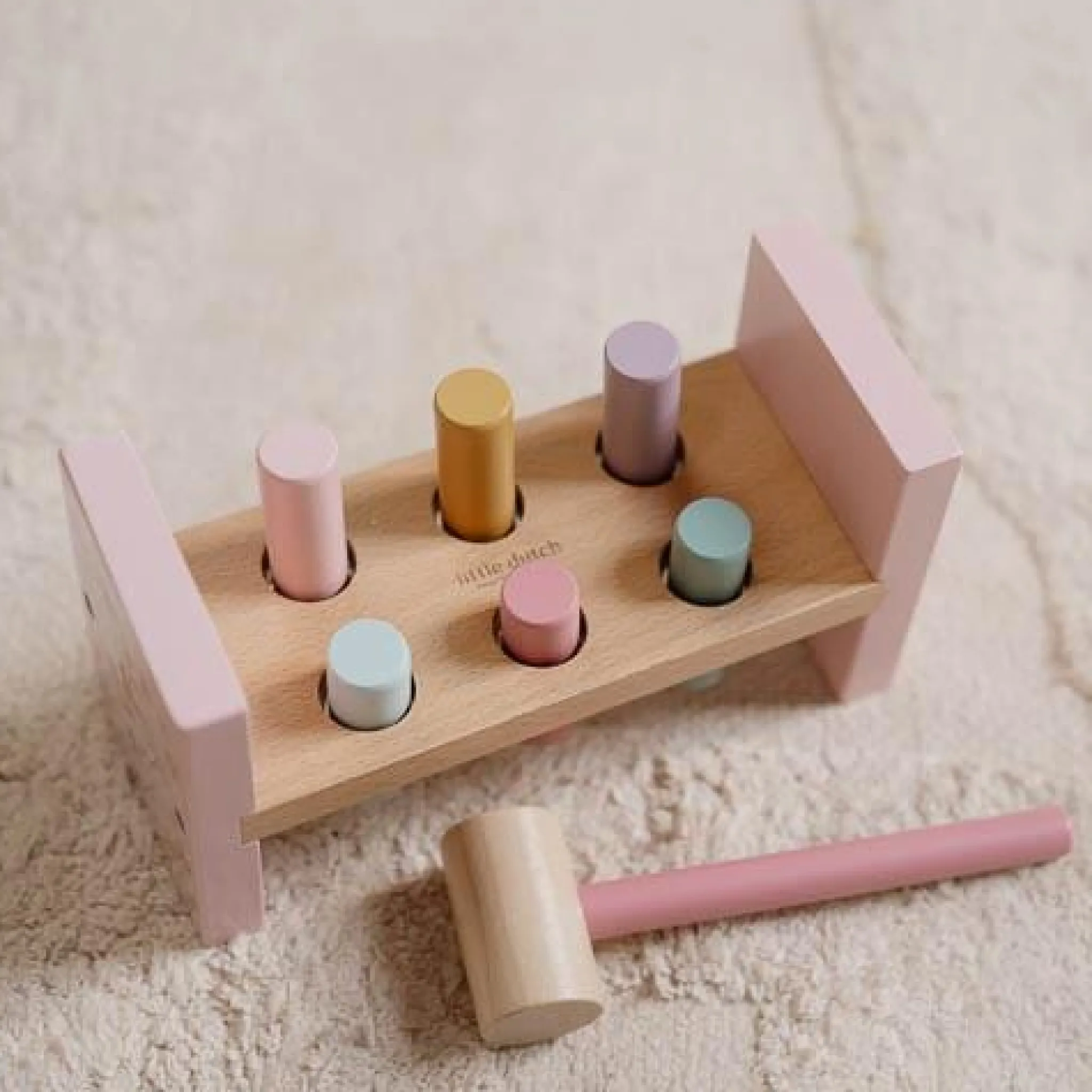Little Dutch Wooden Hammer Bench - Pink - Fairy Garden Clearance