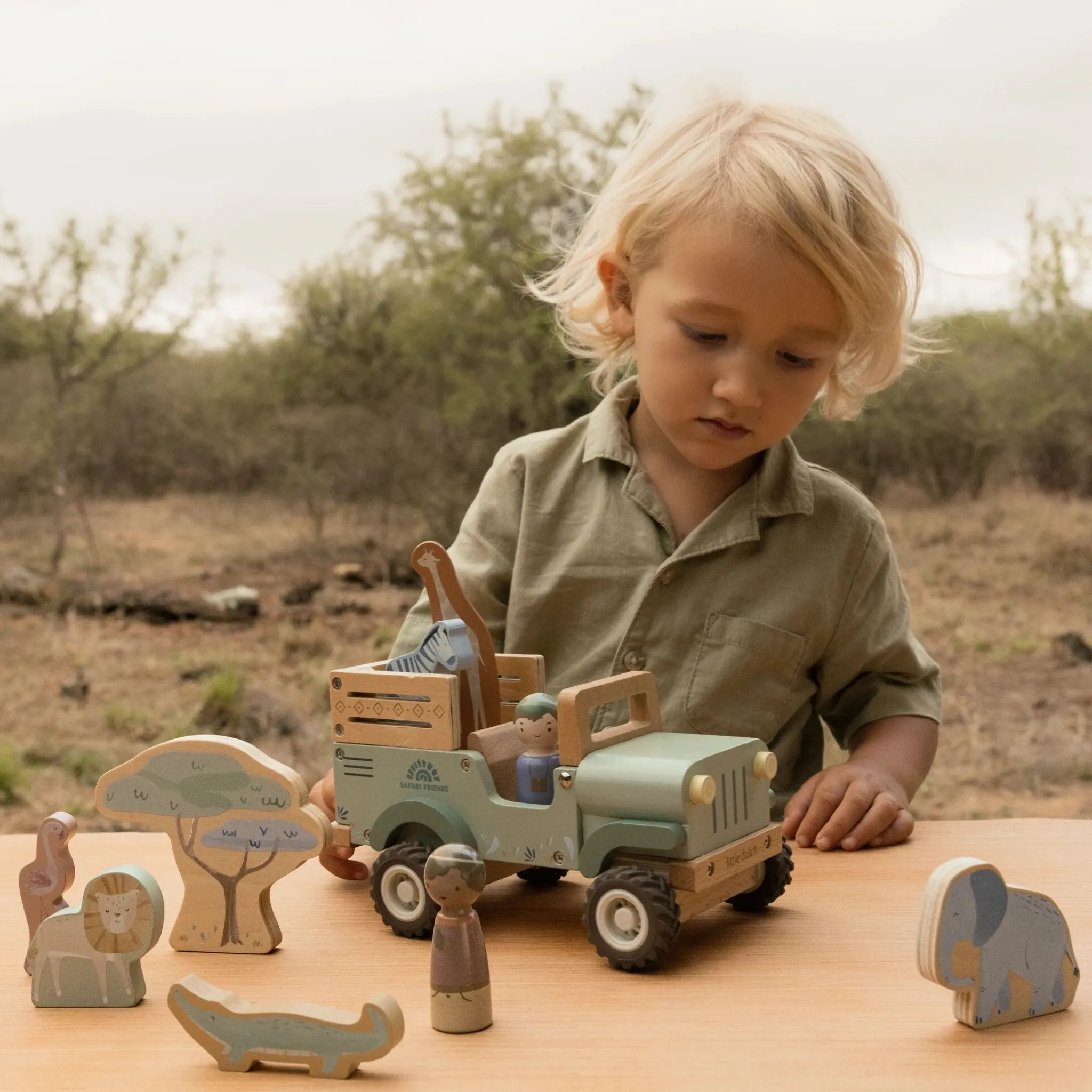 Little Dutch Wooden safari car with animals - Green Sale