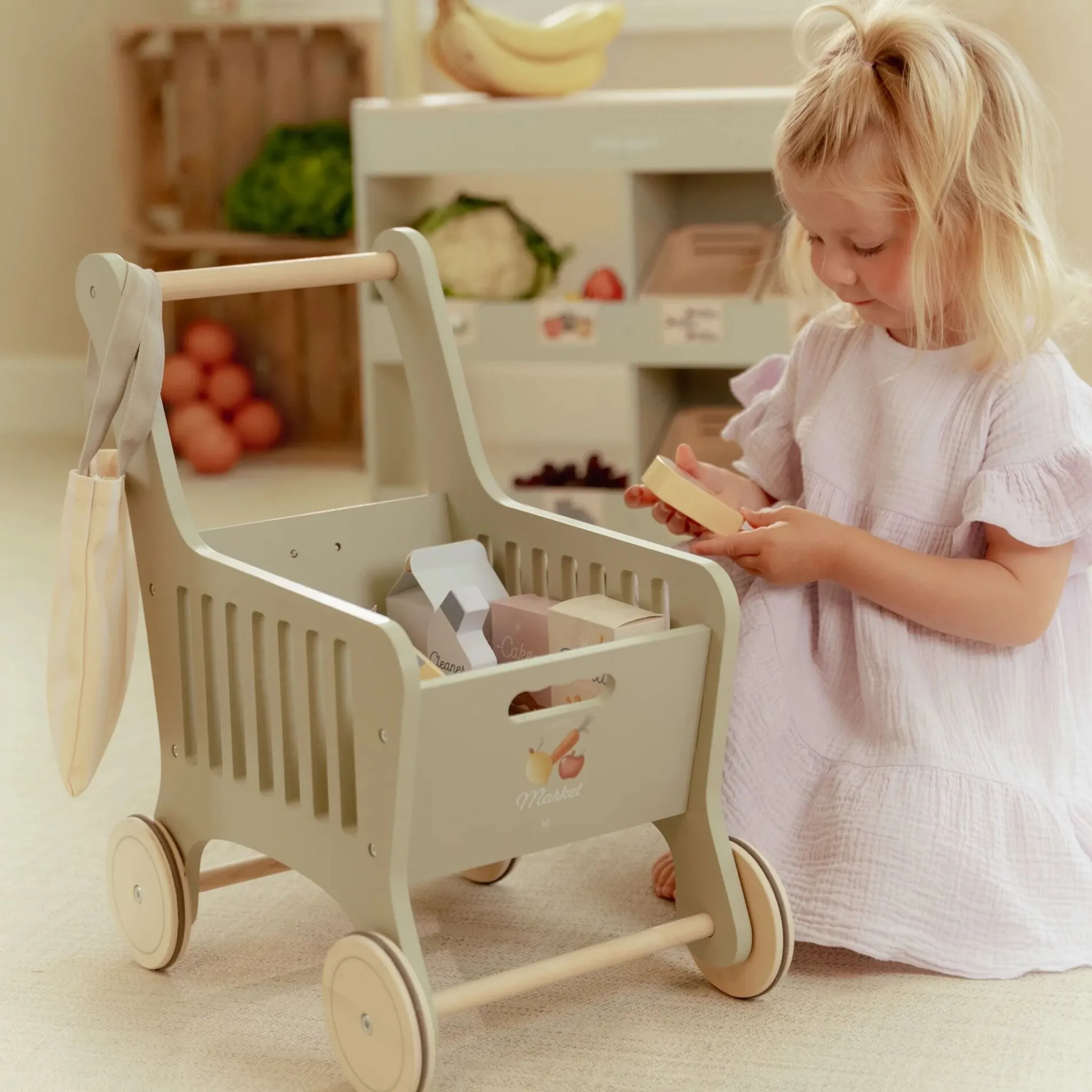 Little Dutch Wooden shopping cart – Green – Essentials Hot